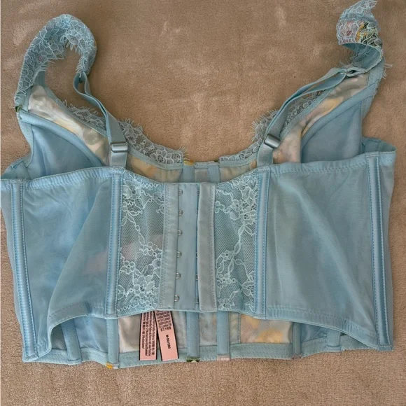Victoria's Secret Blue Floral Lace Corset Top M-DD - Picture 3 of 4